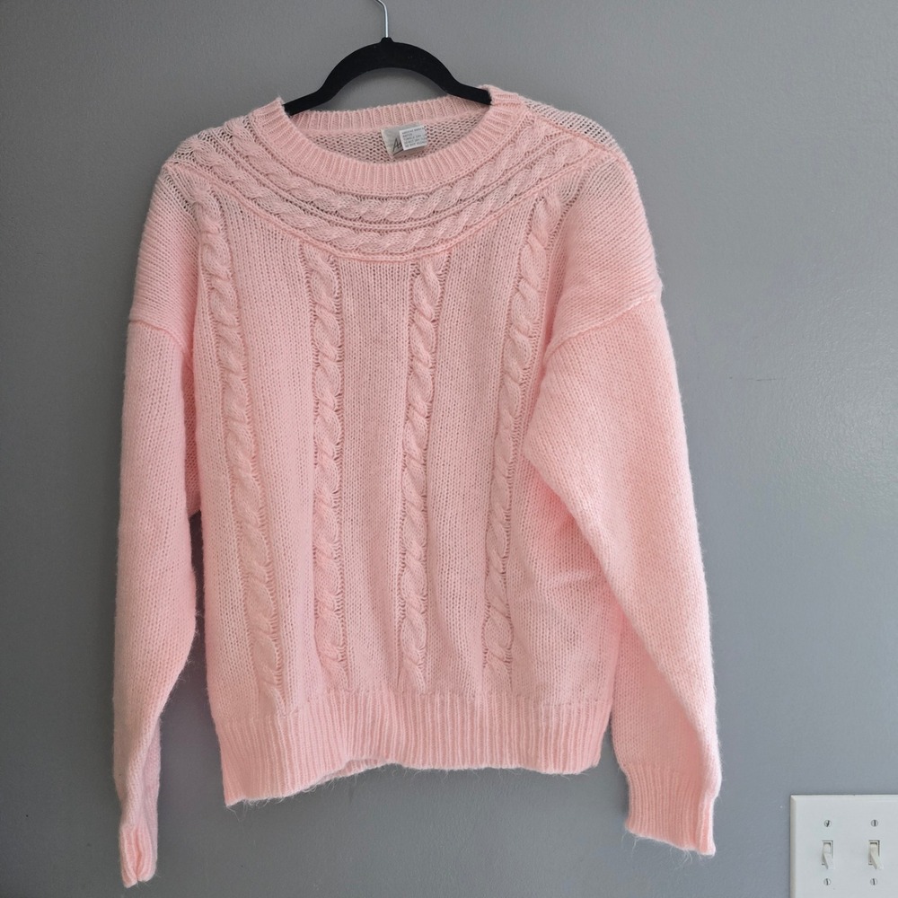 Alicia Vintage Pink Cable Knit Crewneck Sweater Pastel Acrylic Size 24W 3832